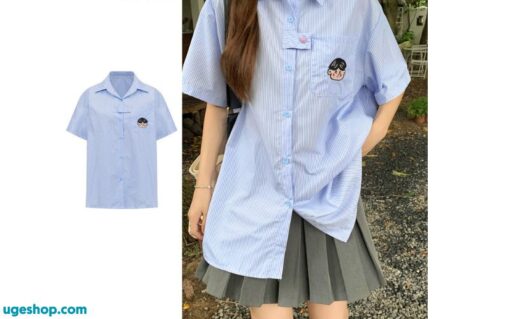 Áo Sơ Mi Họa Tiết Túi Sọc Preppy Cho Nữ