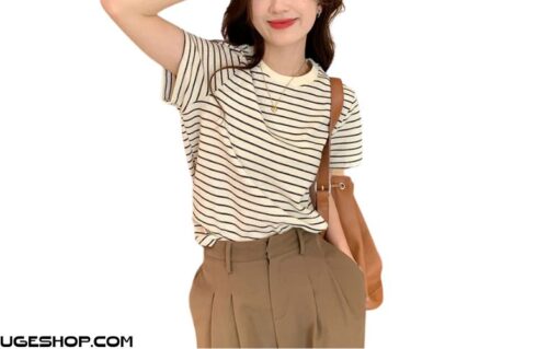 Áo thun nữ cotton sọc dáng rộng