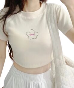 Áo croptop nữ thêu AiMÉ thun gân co giãn